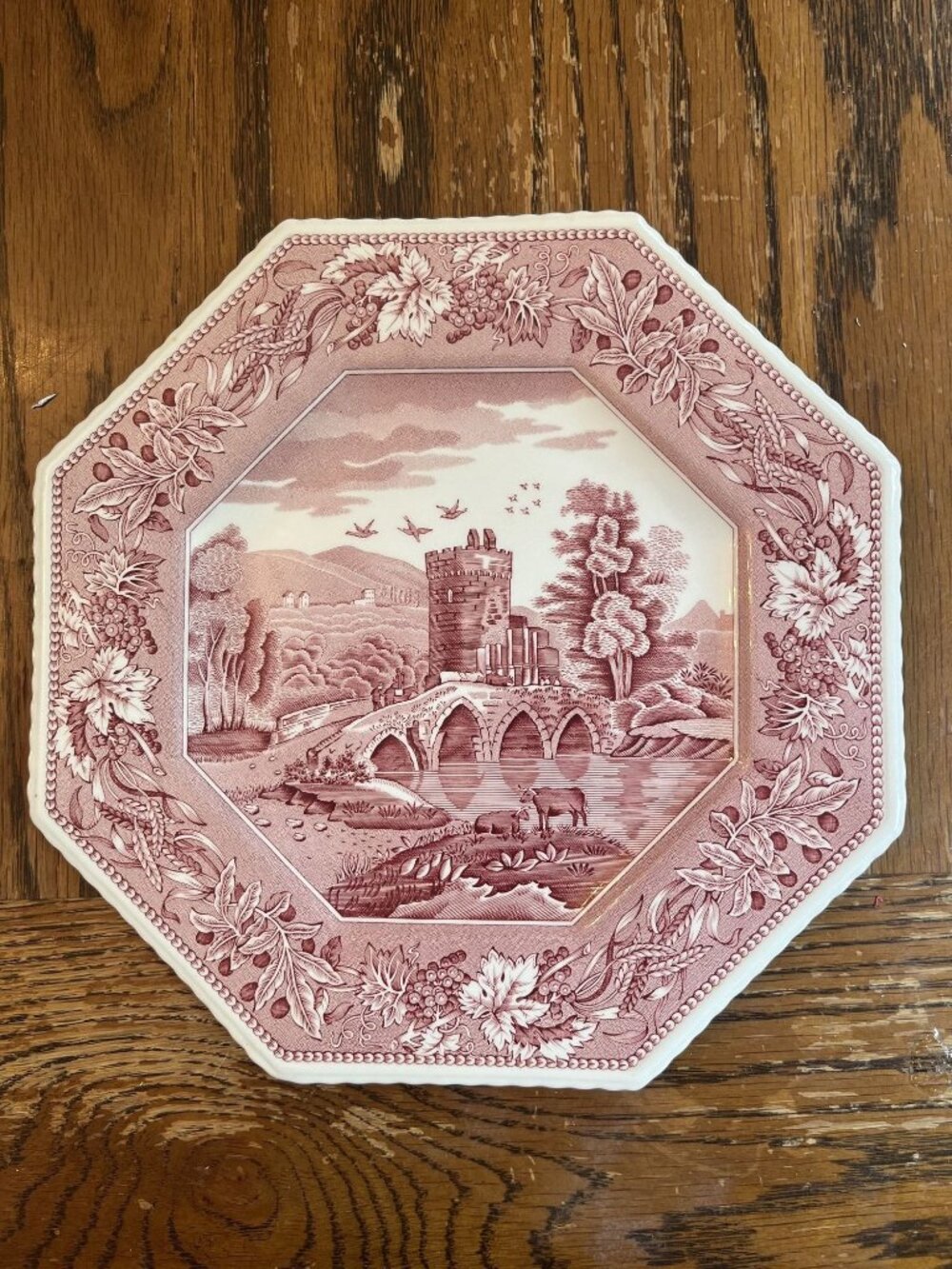 Spode Archive Collection Lucano Red Transferware Octagonal Plate 9.5” England